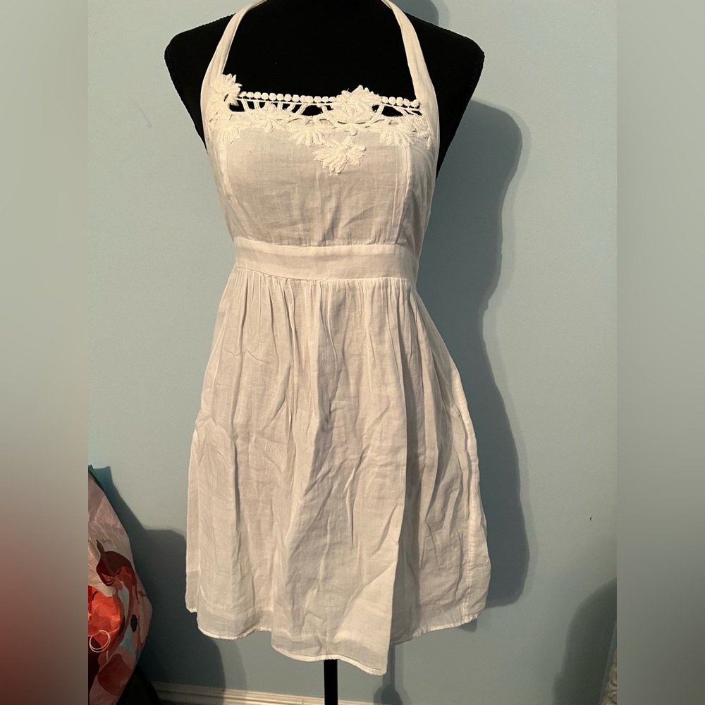 White halter dress with lace detail